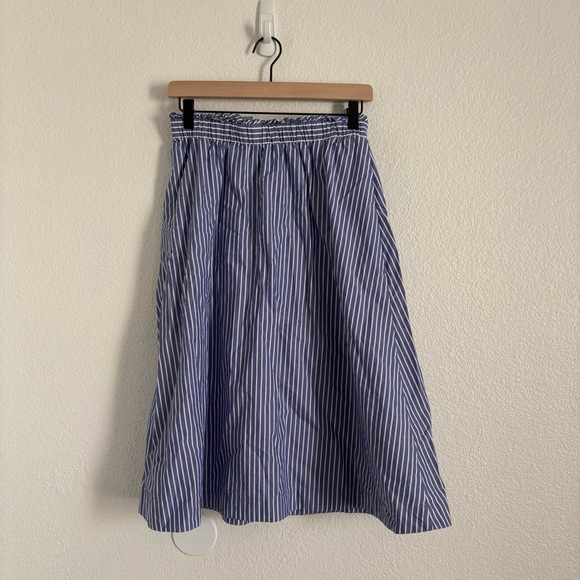 Talbots Women's Size Small Petite Blue/White Stripe Modern Poplin Midi Skirt - Picture 2 of 5